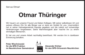 Traueranzeige von Otmar Thüringer von Pegnitz-Zeitung